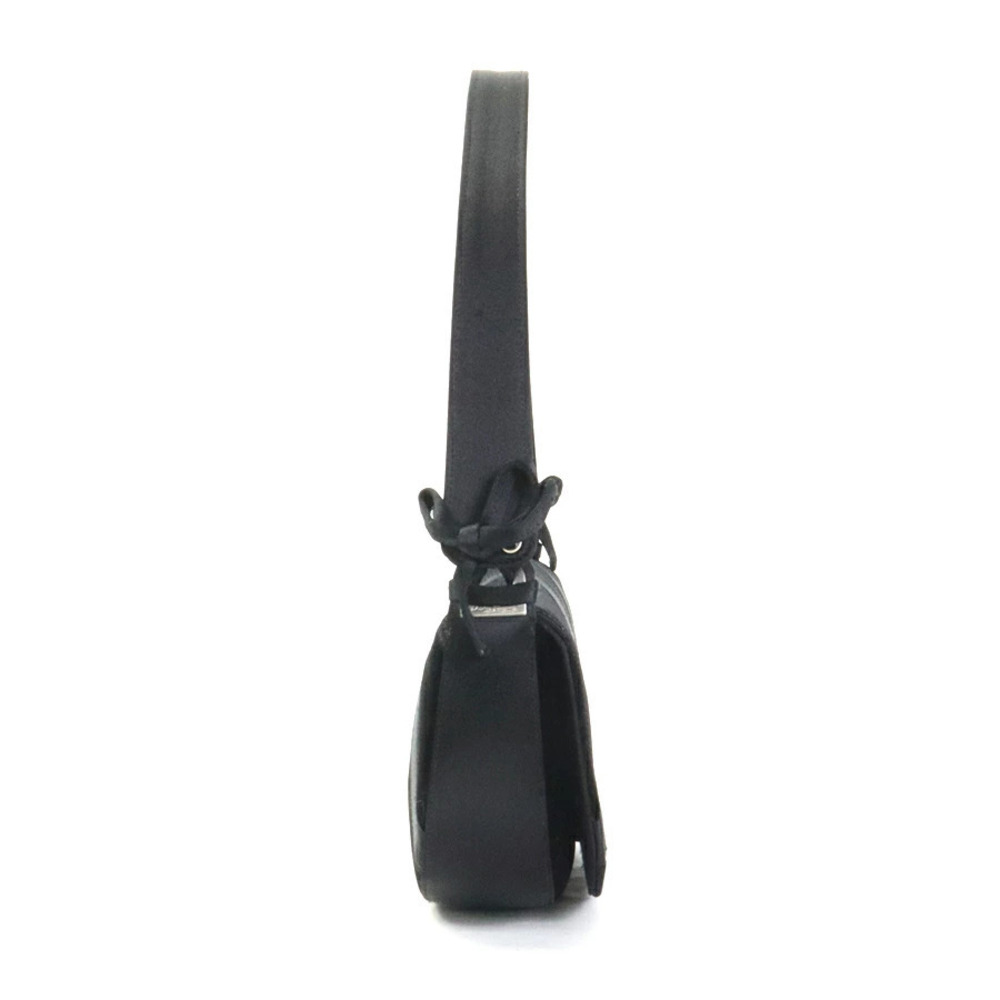 Salvatore Ferragamo Velvet Satin Black Rion Shoulder Bag Black